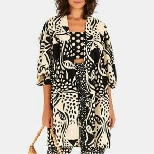 LIMITED EDITION Farm Rio Black and White Patterned Kimono